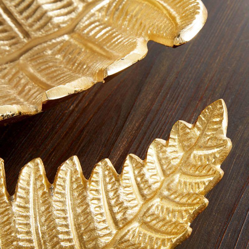 Set of 2 Contemporary Leaf Trays Gold - Olivia & May: Aluminum, Not Food Safe, Indoor Use