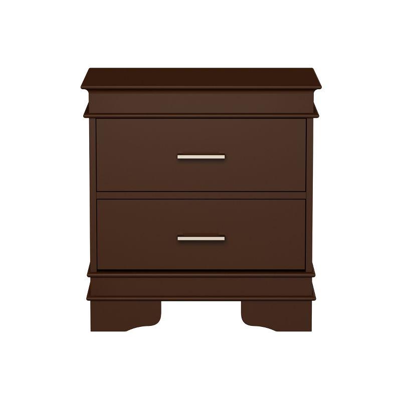 Hastings Home End Table with 2 Drawers, Wooden with Silver Handles, Dark Brown
