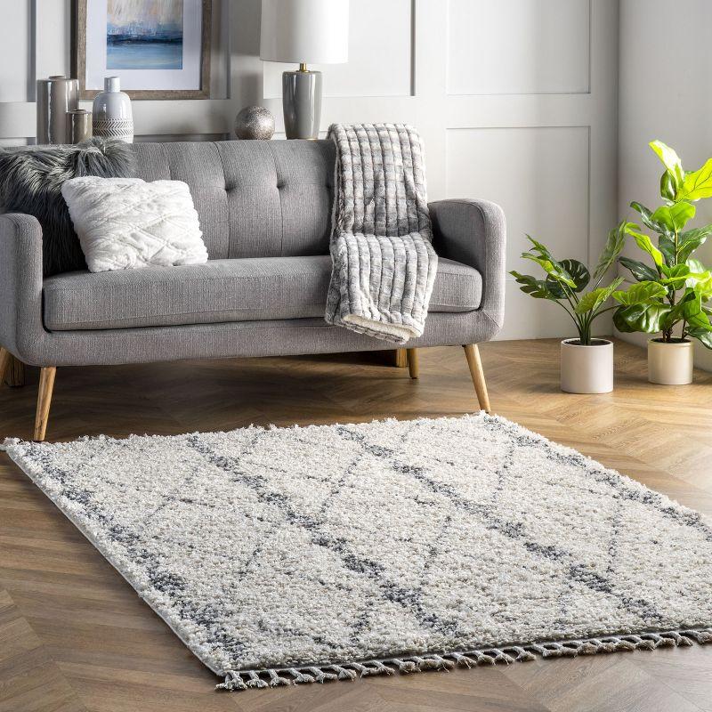 Cozy Plush Beige Synthetic Shag Area Rug, 6'7" x 9'