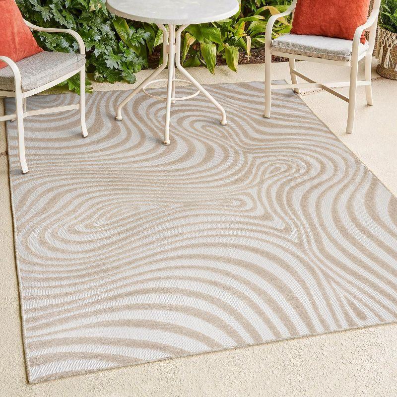 JONATHAN Y Maribo High-Low Abstract Groovy Striped Beige/Cream 5 ft. x 8 ft. Indoor/Outdoor Area Rug