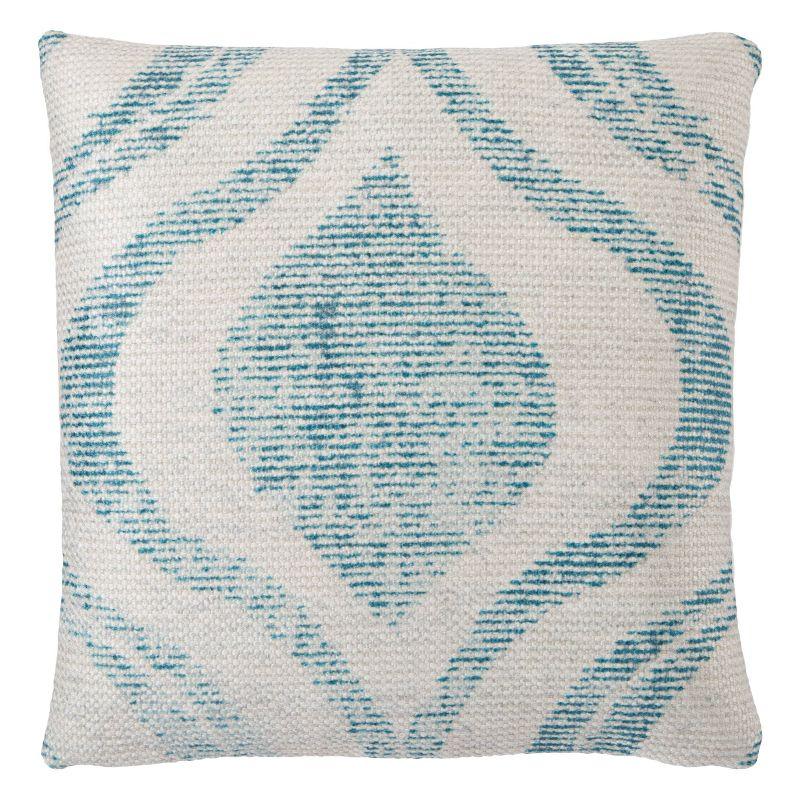 Teal and Cream Embroidered Square Throw Pillow 18x18