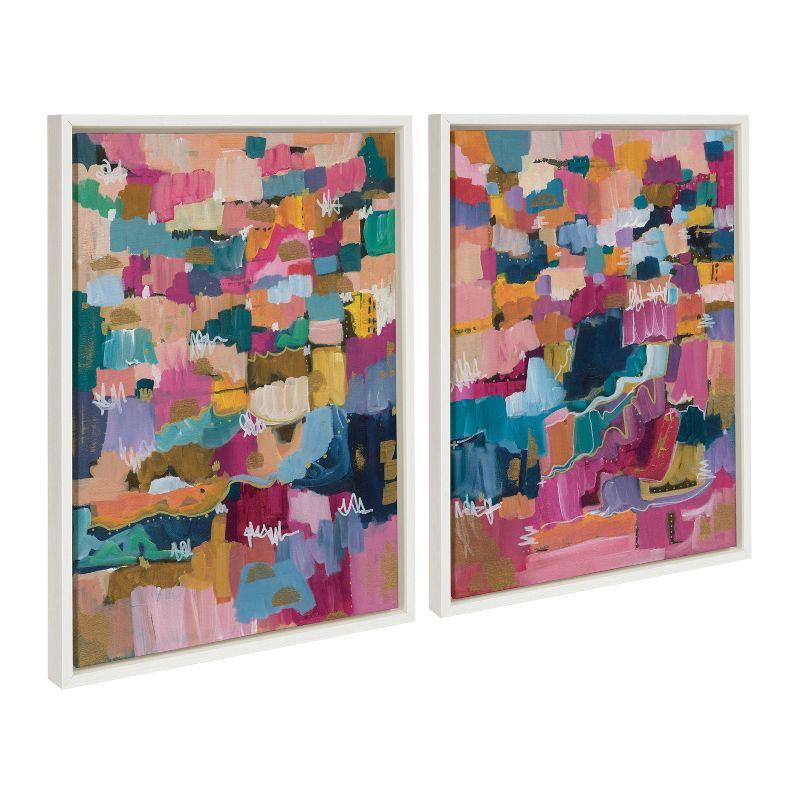 Sylvie Applause Multicolored Abstract Canvas Art Set with White Frame