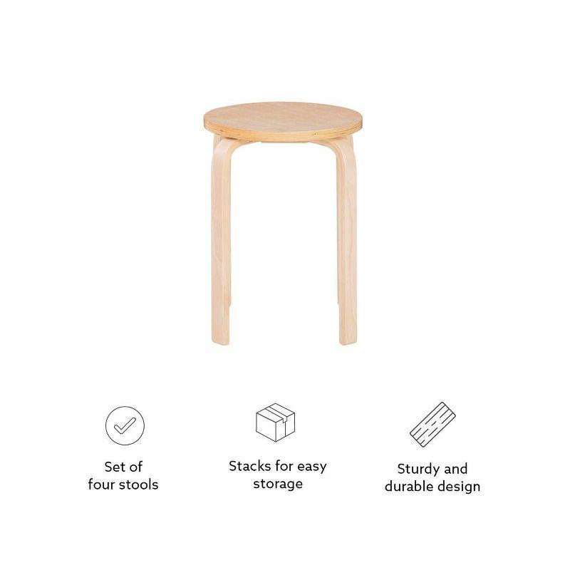 Set of 4 Bentwood Stacking Stools Light Brown - Linon: Rubberwood Frame, No Assembly, Traditional Style