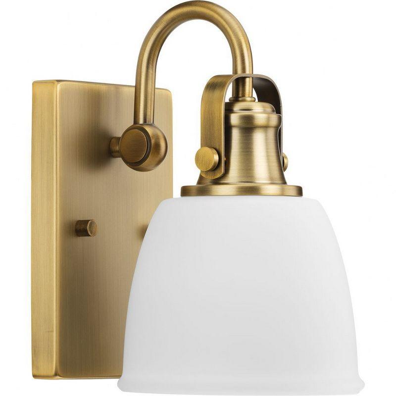 Progress Lighting Preston 1-Light Bath Light, Vintage Brass, Opal Glass, Collection: Preston, Material: Steel, Finish Color: Vintage Brass