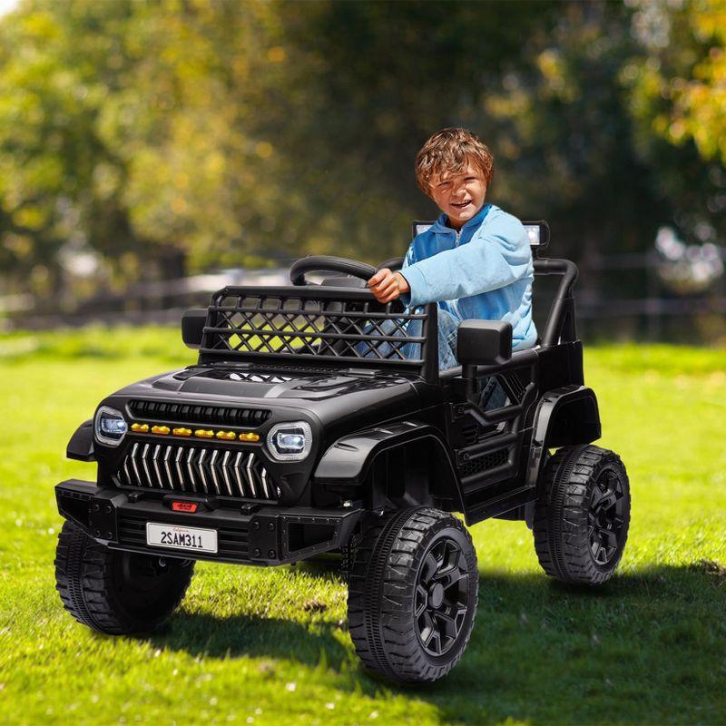 12V Ride On Car for Kids, Electric Vehicle Toddles, Battery Powered Truck Car Toy with RC, LED, Music, 4-Wheel Suspension