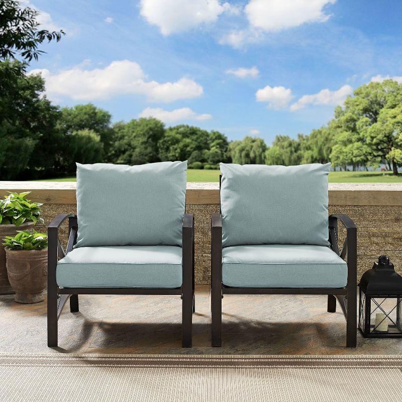 Kaplan Mist Green Steel Patio Arm Chairs Set of 2