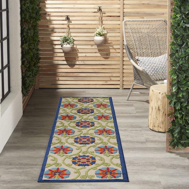 Aloha Floral Bliss Indoor/Outdoor Blue Multicolor Flat Woven Rug