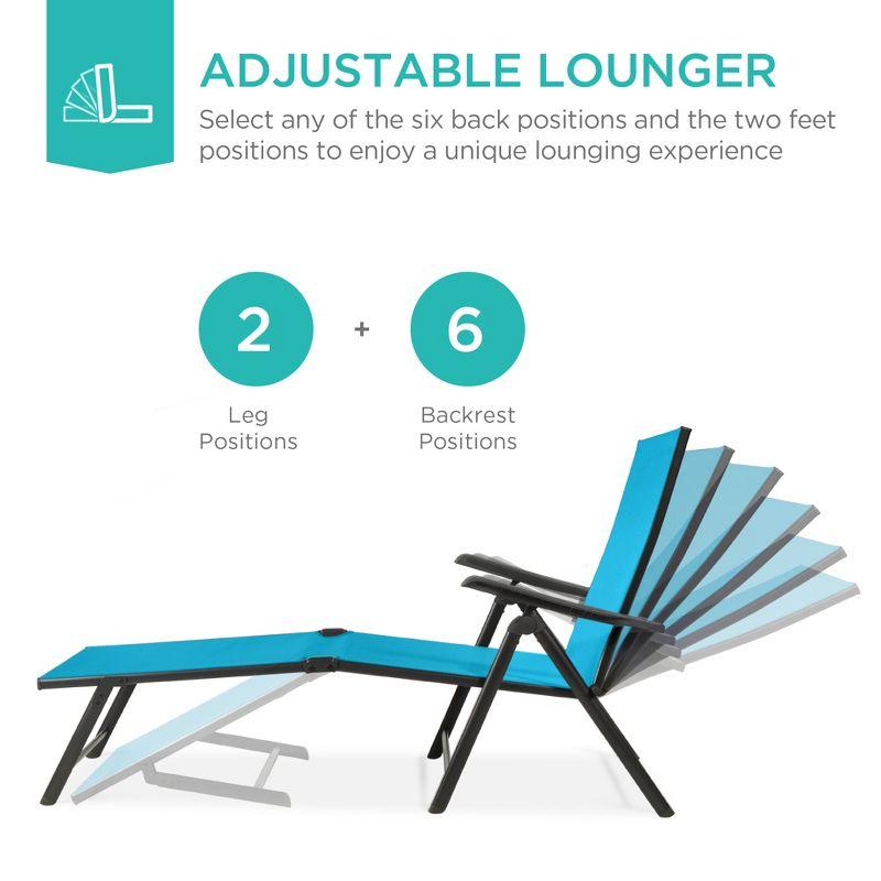 Best Choice Products Set of 2 Outdoor Patio Chaise Lounge Chair Adjustable Folding Pool Lounger w/Steel Frame - Sky Blue