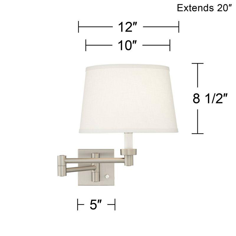 Possini Euro Design Modern Swing Arm Wall Lamps Set of 2 Brushed Nickel Plug-In Light Fixture White Drum Shade for Bedroom Bedside