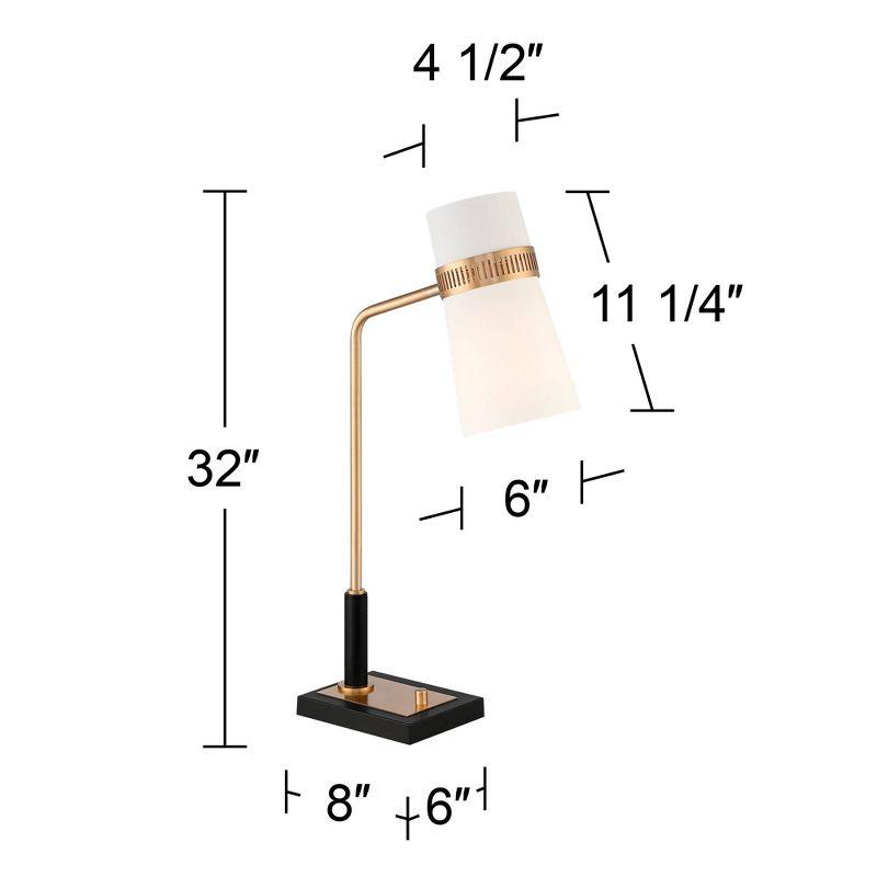 Possini Euro Design Cartwright Modern Mid Century Desk Lamp 32" Tall Antique Brass Black with USB Charging Port Linen Shade for Bedroom Living Room