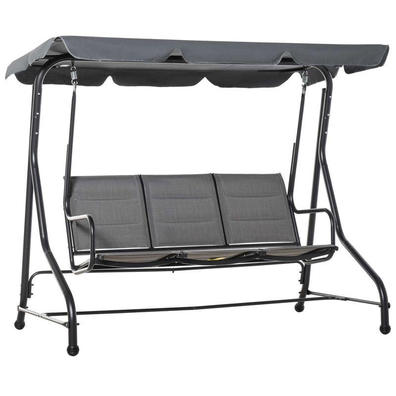 Gray Steel Trio-Seating Outdoor Swing Chair with Canopy