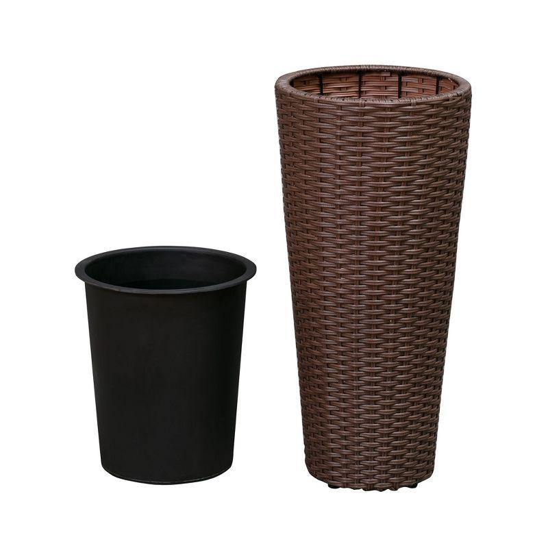 Balkene Home Noah All-Weather Wicker Planter Set with Liners Tall Plant Decor Box for Outdoors & Indoors Patio Herb Garden - 2 Piece Set – Mocha