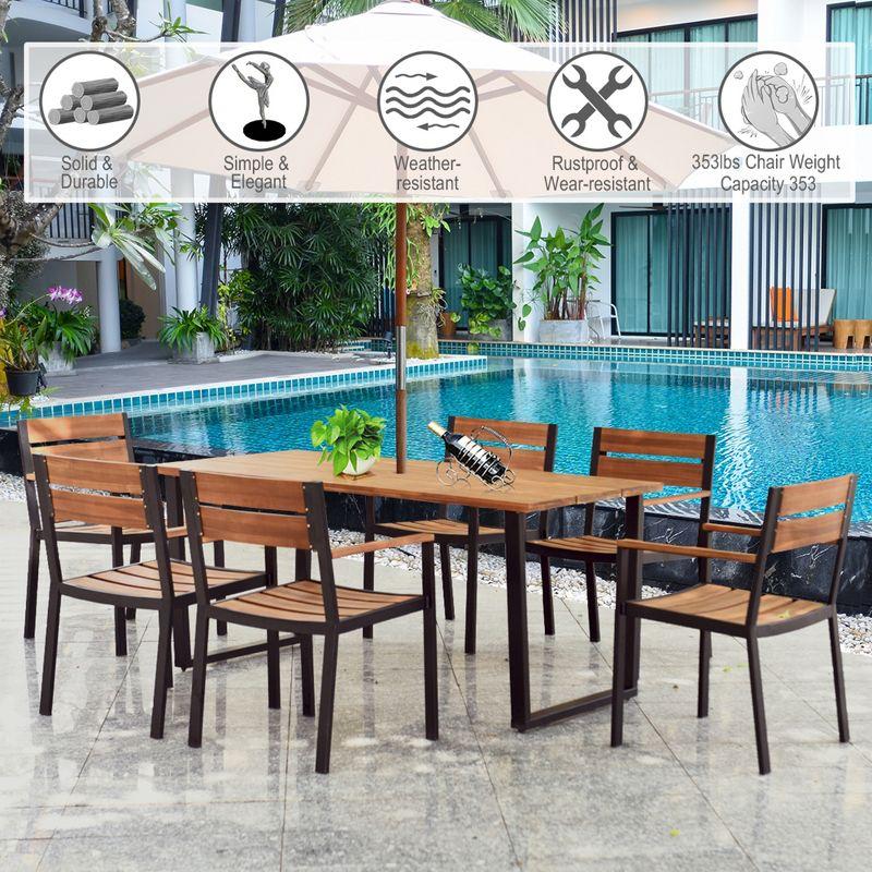 Costway 7PCS Patented Patio Dining Chair Table Set Acacia Wood Backyard W/Umbrella Hole