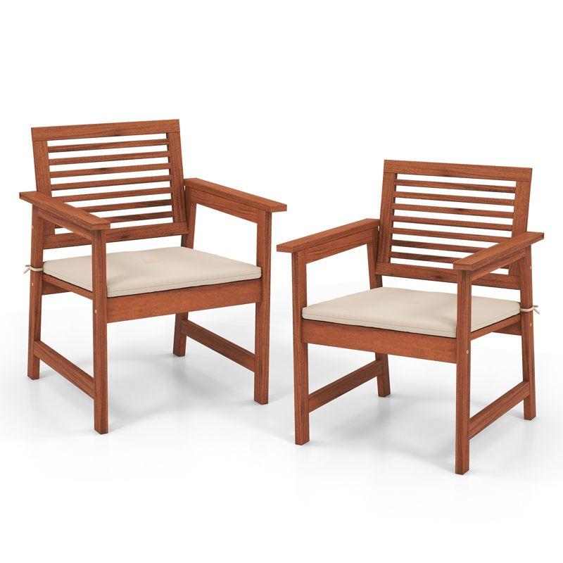 Tangkula Outdoor Hardwood Armchairs Set of 2/4 Weather-resistant Slatted Armchairs w/Removable Cushions