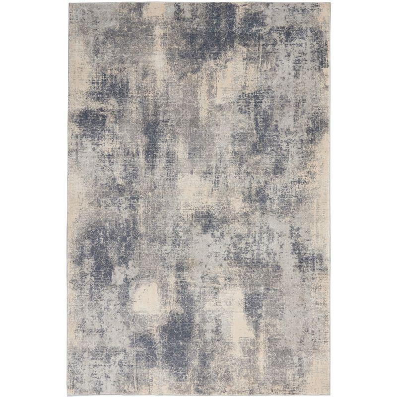 Abstract Blue and Ivory Weathered Textured Area Rug 3'11" x 5'11"