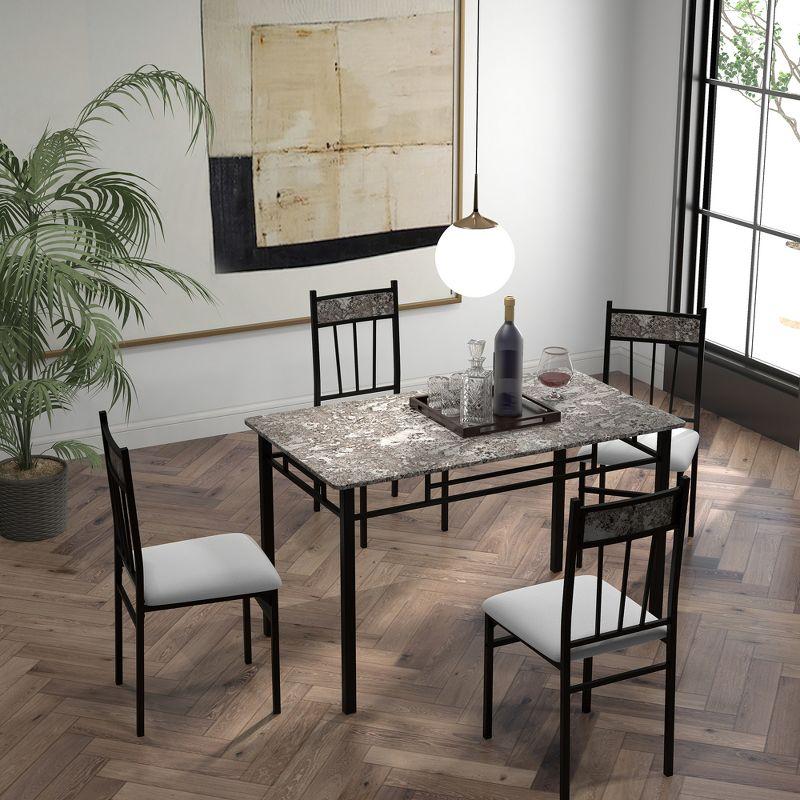 Modern 5-Piece Dining Set with Faux Marble Top and Gray Upholstered Chairs