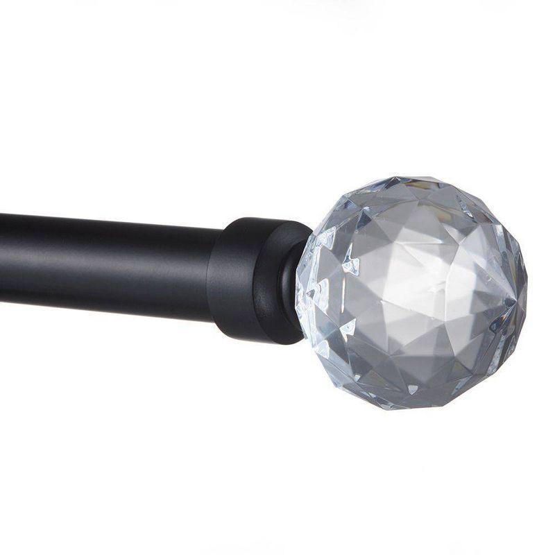 Exclusive Home 36"-72" Crystal Ball Curtain Rod - Matte Black: Adjustable Iron Rod, Single Novelty Finial, 25lb Capacity