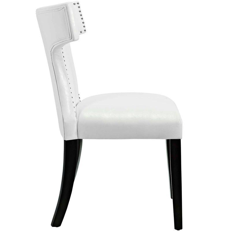 Elegant White Faux Leather Hourglass Dining Chair with Nailhead Trim