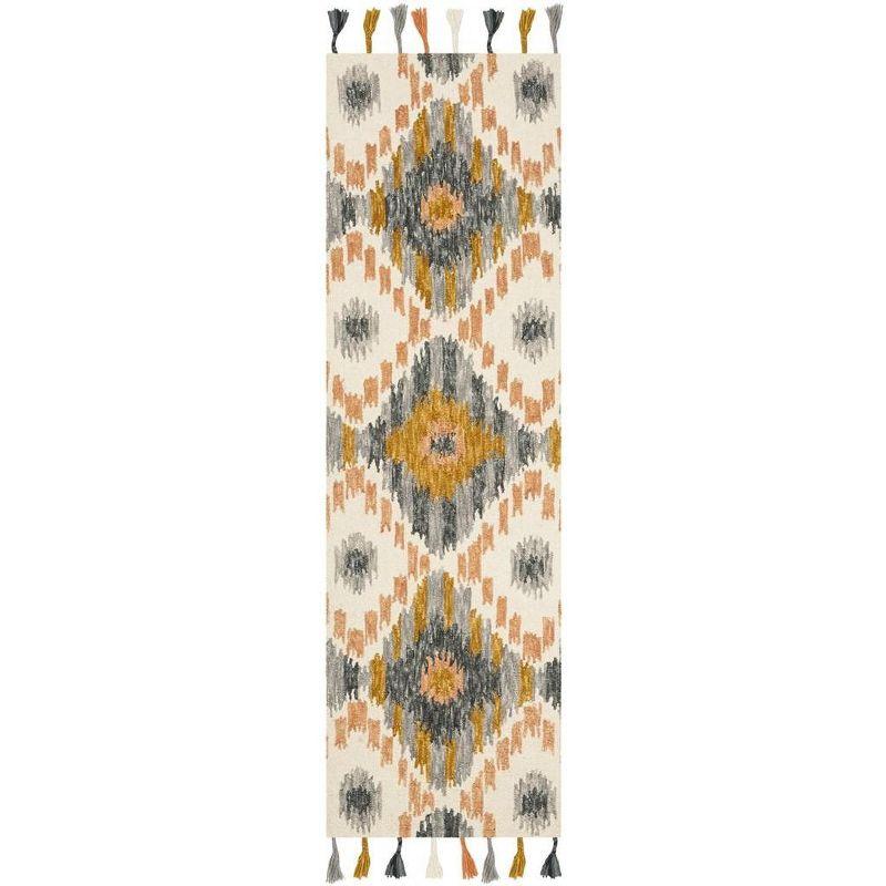 Sublime Ivory Wool Hand-Knotted Boho Runner Rug