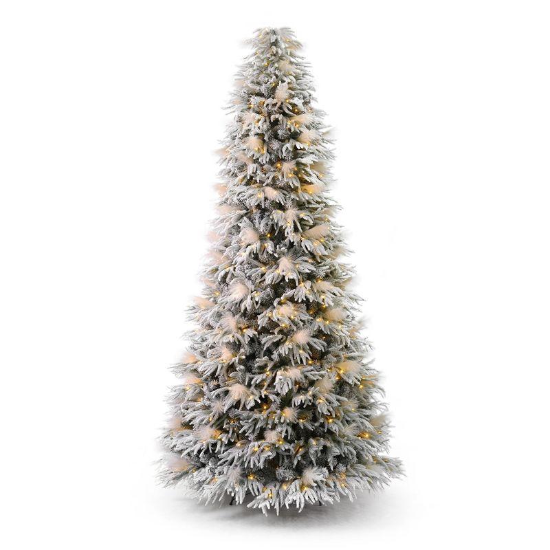 Flocked Realistic Pine and Pampas Christmas Tree 550 Warm White LED Lights - Includes a Storage Bag & Remote Control