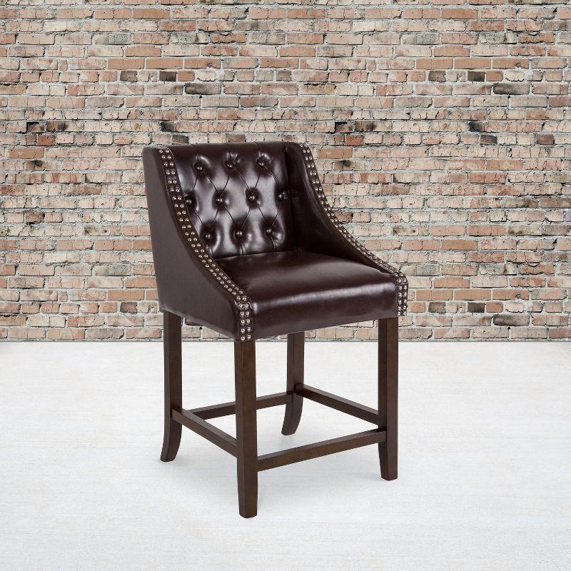 Carmel Transitional Tufted Walnut Leather Counter Stool