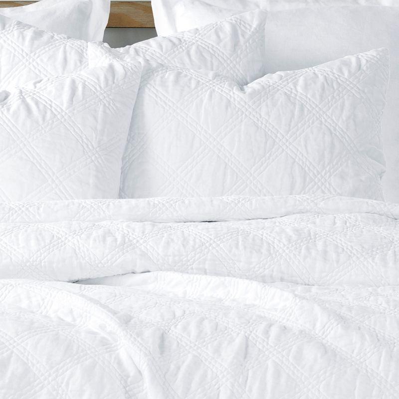 Chateau-Inspired White Linen & Cotton Quilted Standard Sham