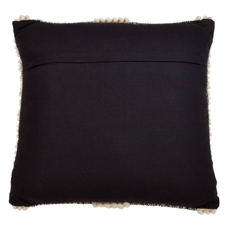 Cream and Black Pom-Pom Striped Cotton Throw Pillow