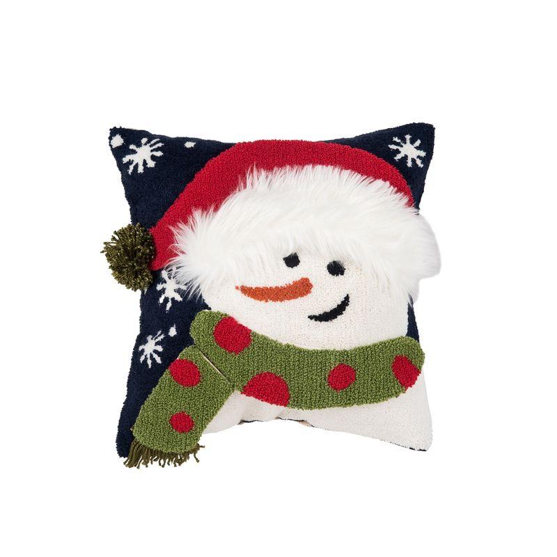 Festive 14" Snowman Pillow with Red Hat and Green Scarf