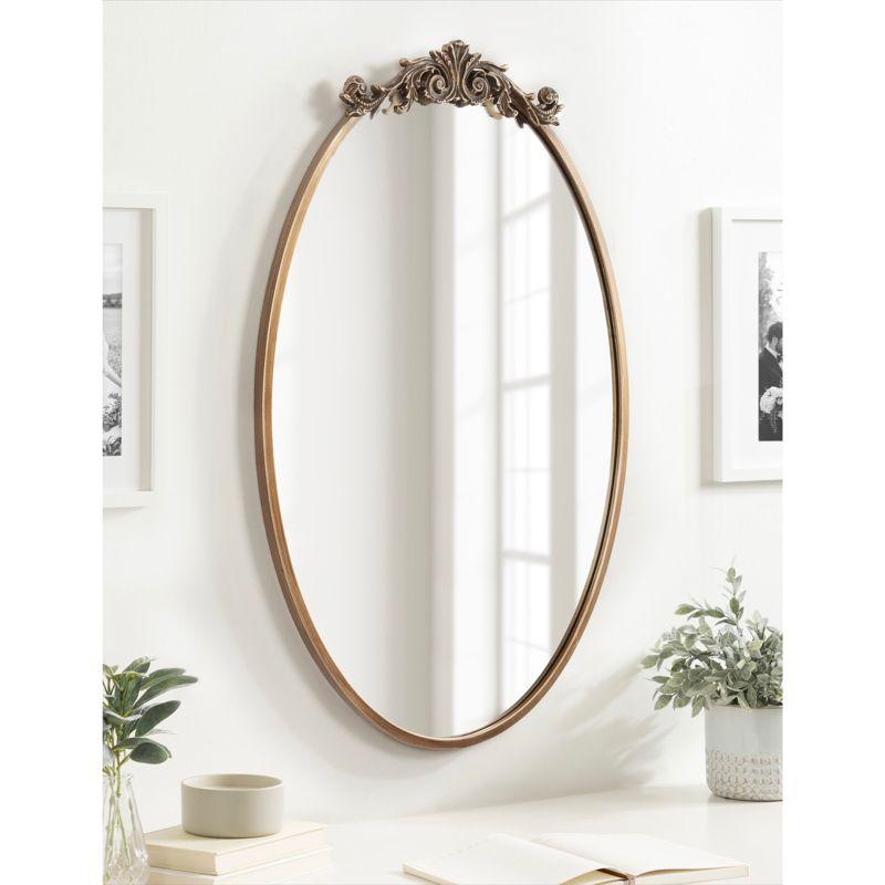 Kate & Laurel All Things Decor 24"x36" Arendahl Traditional Vertical Oval Wall Mirror Antique Gold: Ornate, No Assembly Required