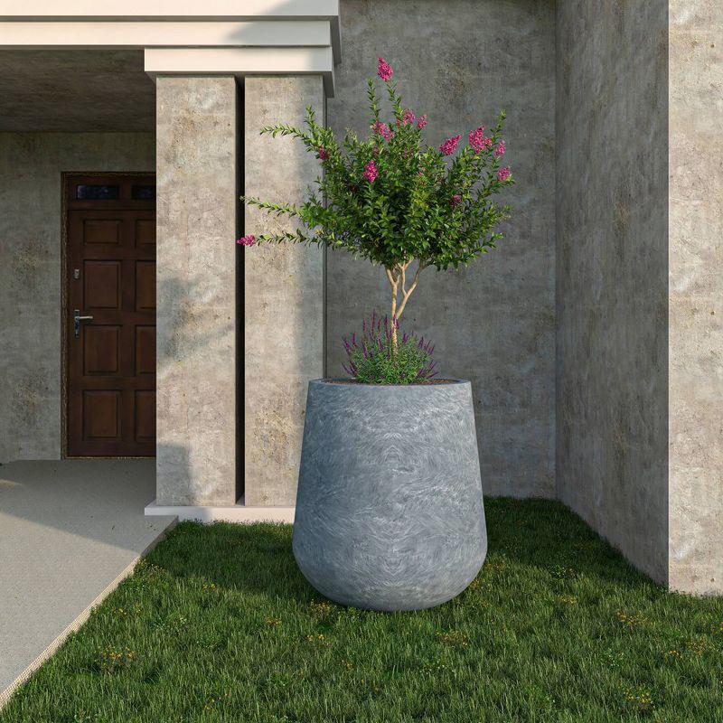 LeisureMod Orchid Fiberstone and Clay Planter Decorative Round Plant Pot with Drainage Holes