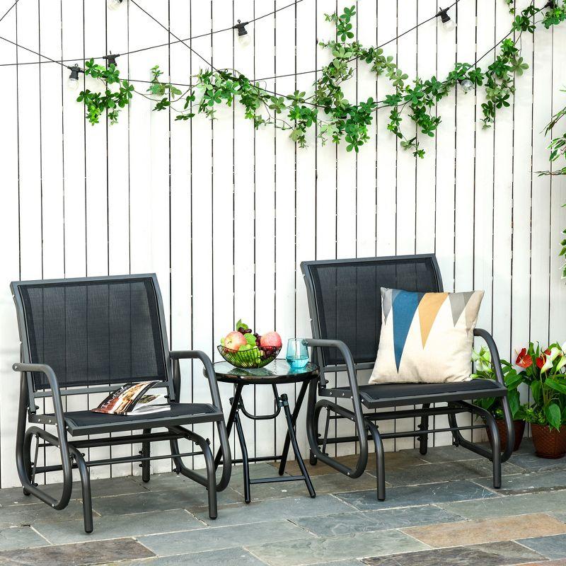 Outsunny Outdoor Glider Chairs, Swing Chair with Breathable Mesh Fabric, Curved Armrests and Steel Frame for Porch, Garden, Poolside, Balcony, Black