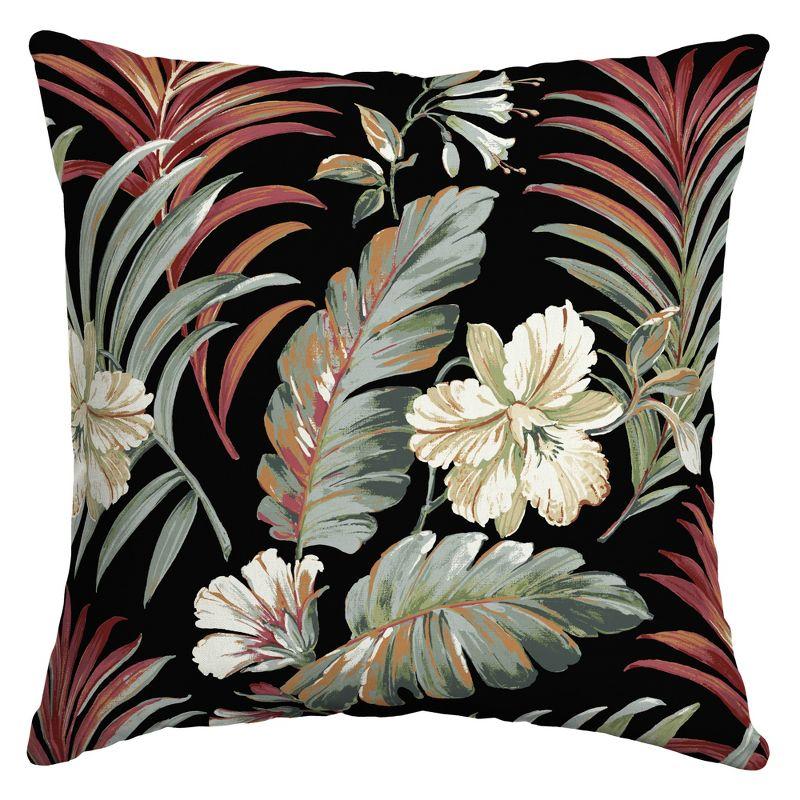 Simone Black Tropical 16" Square Outdoor Pillow