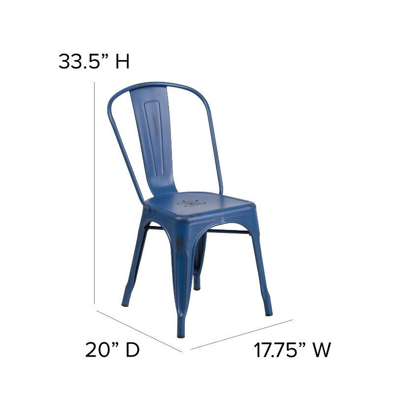 Antique Blue Metal Indoor-Outdoor Stackable Side Chair