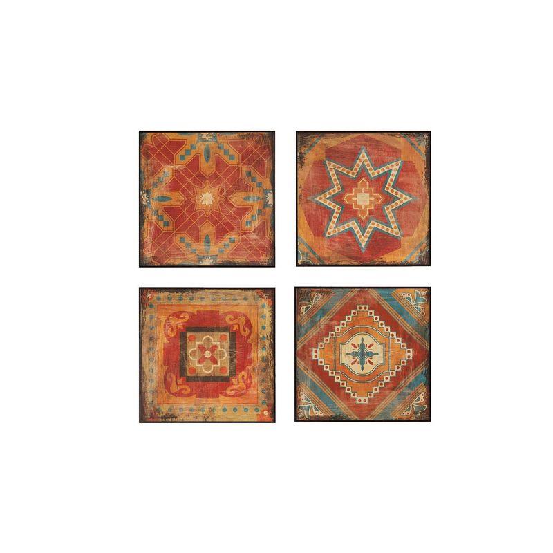 (Set of 4) 15" Square Moroccan Tile Gel Coat Deco Box Red: Madison Park Wall Art, Modern Abstract Geometric, MDF & Plastic