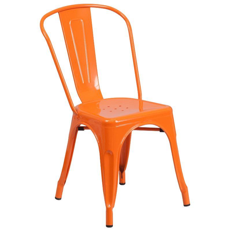 Emma + Oliver Orange Metal Stackable Indoor-Outdoor Dining Chair