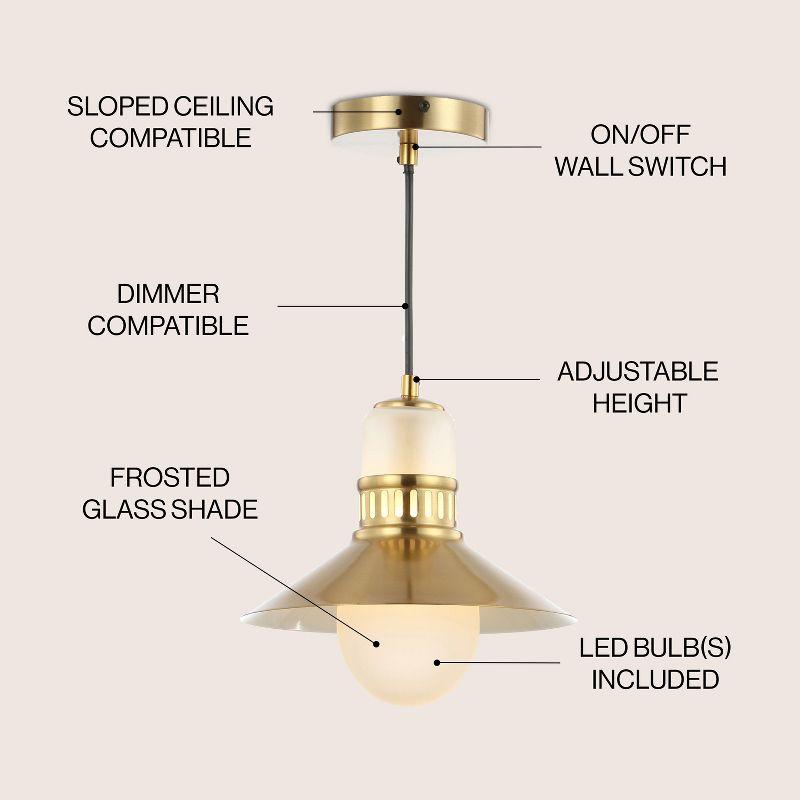 JONATHAN Y Colin 9.75" Adjustable Iron/Glass Retro Hurricane LED Pendant, Brass Gold