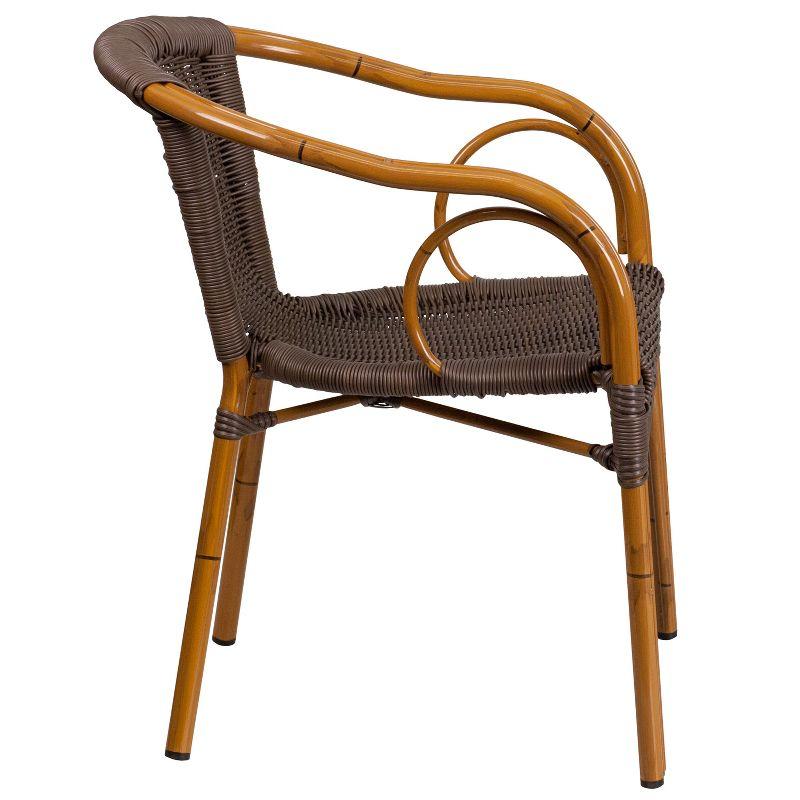 Merrick Lane Esna Series Stacking Rattan Patio Chair with Bamboo Look Aluminum Frame and Integrated Arms