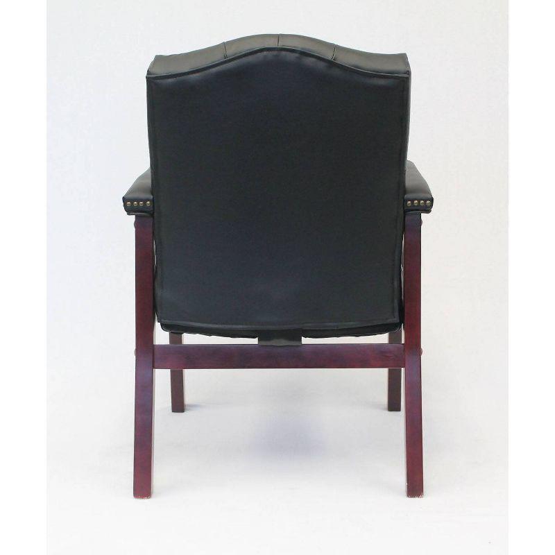 Classic Traditional Button Tufted Black Vinyl Guest Chair with Mahogany Wood Frame