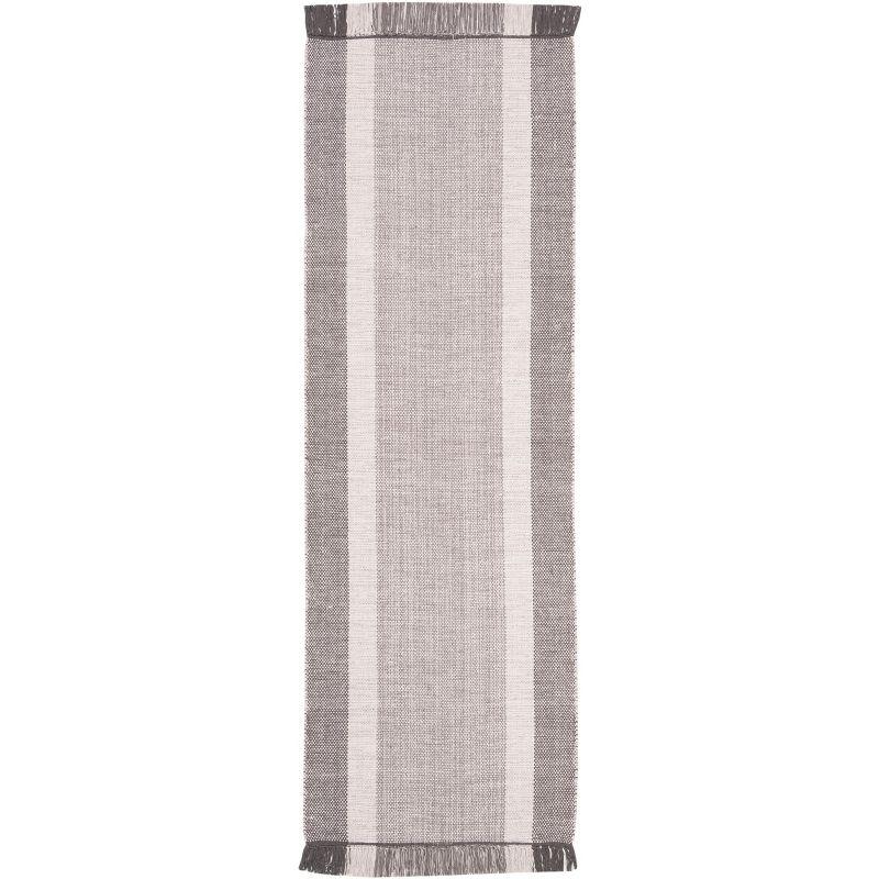 Coastal Charm Hand-Woven Cotton Gray Stripe Runner Rug - 2'3" x 6'