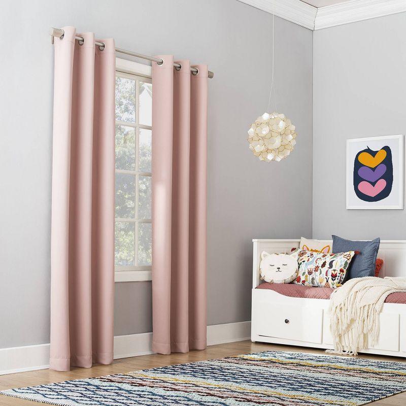 40"x95" Sun Zero Blackout Riley Kids' Bedroom Grommet Curtain Panel Blush: Noise Reduction, Energy Efficient