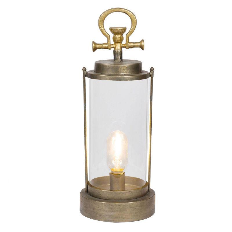 Vintage Metal & Glass Lantern with Warm LED Lights