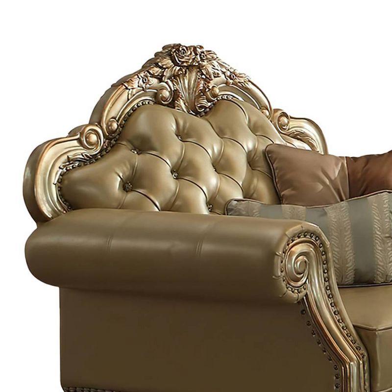 45" Dresden Accent Chair Bone Synthetic Leather/Gold Patina Finish - Acme Furniture: Tufted, No Assembly Required