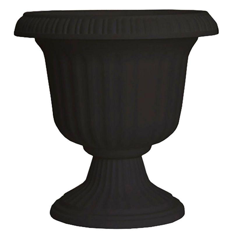 Southern Patio Large 14 Inch Outdoor Garden Lightweight Utopian Urn Planter with UV-Coated Finish for Entryways, Walkways, and More, Black (2 Pack)