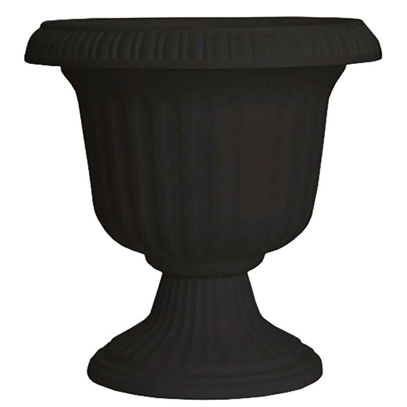 Black 14" UV-Coated Resin Fluted Outdoor Urn Planter Set