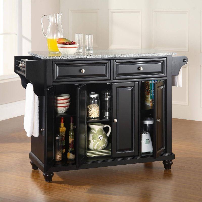 Crosley Cambridge Granite Top Full Size Kitchen Island/Cart Black/Gray: With Adjustable Shelves, Towel Bar, Wood Frame