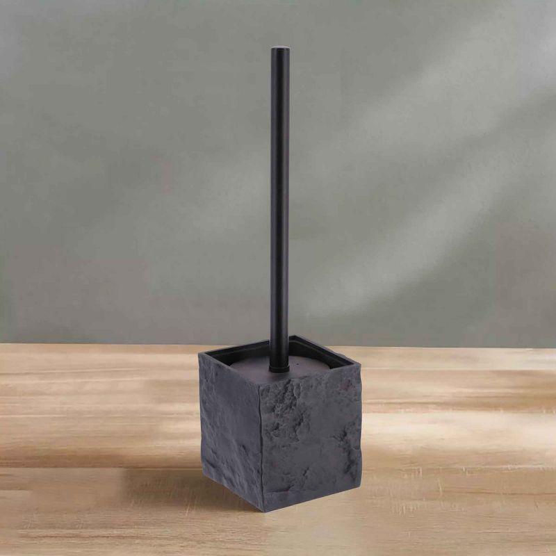 Evideco French Home Goods Black Stone Effect Square Toilet Brush and Holder Set