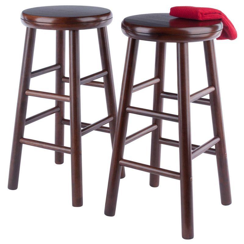 Transitional 25" Walnut Wood Swivel Counter Stools, Set of 2