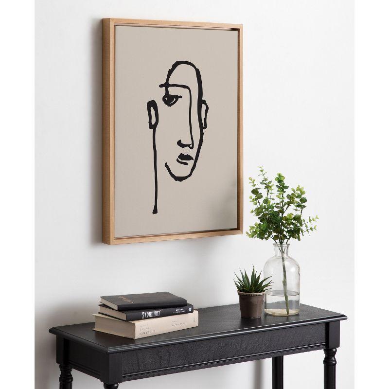 Kate and Laurel Sylvie Minimalist Neutral Line Art Drawing Face Framed Canvas by The Creative Bunch Studio, 18x24, Natural