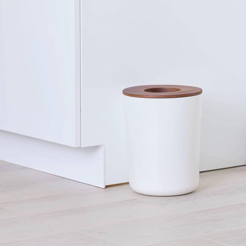 iDESIGN Steel Bathroom Wastebasket with Paulownia Wood Lid