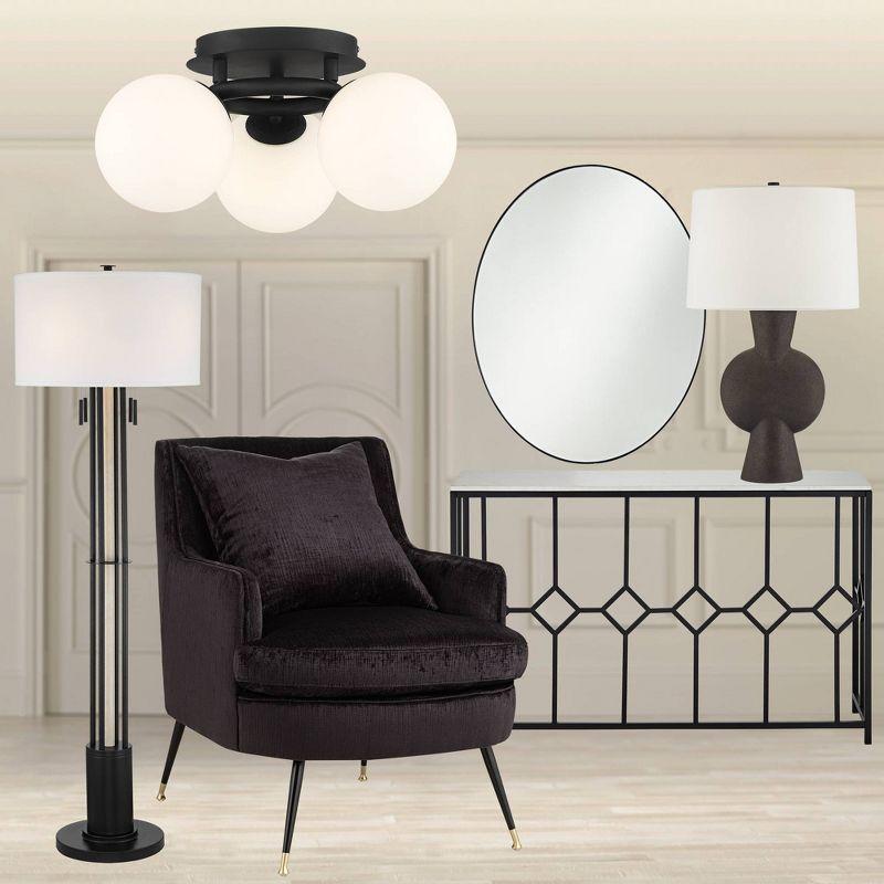 Possini Euro Design Jevan Modern Industrial Ceiling Light Semi Flush Mount Fixture 18" Wide Black 3-Light LED Globe White Glass for Bedroom Kitchen